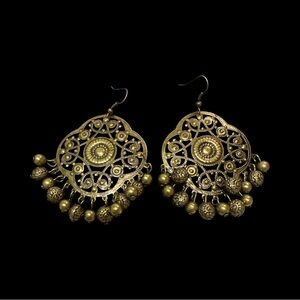 Rebecca Malone Earrings Beaded Fringe Boho Style Antique Gold Tone New